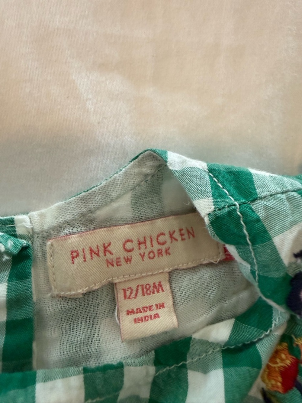 Pink Chicken Baby Girl Romper Bubble Green Gingham- Size 12-18 months - Picture 2 of 2